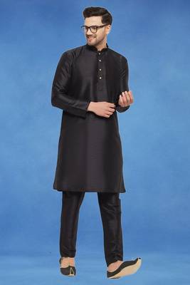 Plain art silk kurta black with churidar traditional look 3