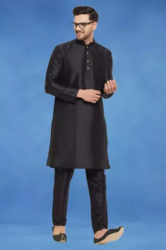 Plain art silk kurta black with churidar traditional look