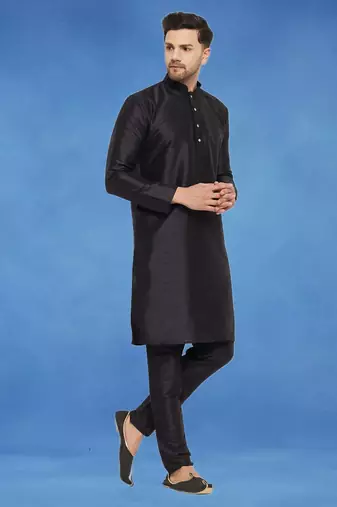 Plain art silk kurta black with churidar traditional look