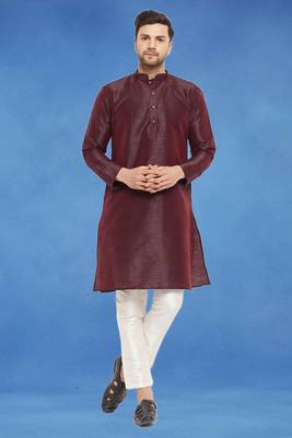 Plain art silk kurta brown with churidar traditional look 1
