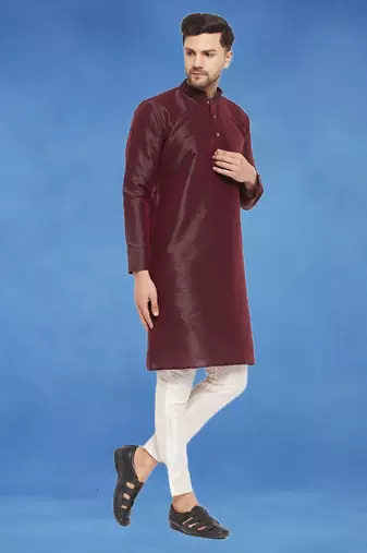 Plain art silk kurta brown with churidar traditional look