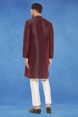 Plain art silk kurta brown with churidar traditional look 4