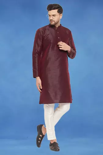 Plain art silk kurta brown with churidar traditional look