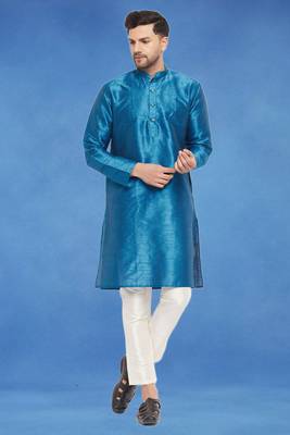 Plain art silk kurta blue with churidar traditional look 1