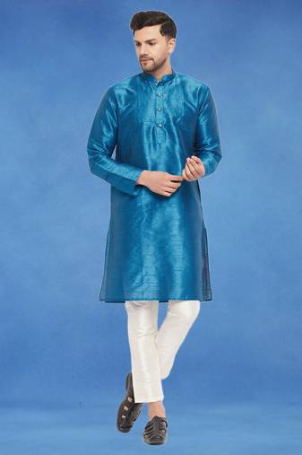 Plain art silk kurta blue with churidar traditional look