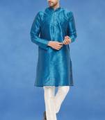 Plain art silk kurta blue with churidar traditional look