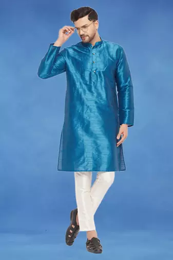 Plain art silk kurta blue with churidar traditional look