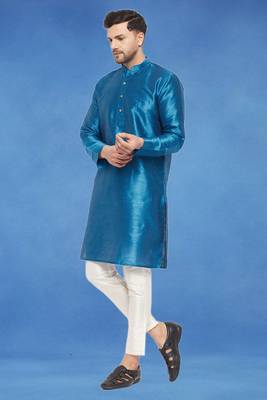 Plain art silk kurta blue with churidar traditional look 5