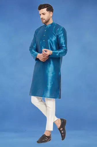 Plain art silk kurta blue with churidar traditional look