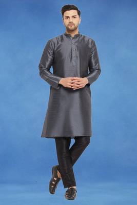 Plain art silk kurta grey with churidar traditional look 1
