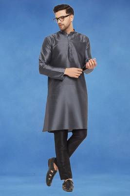 Plain art silk kurta grey with churidar traditional look 2