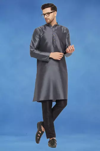 Plain art silk kurta grey with churidar traditional look