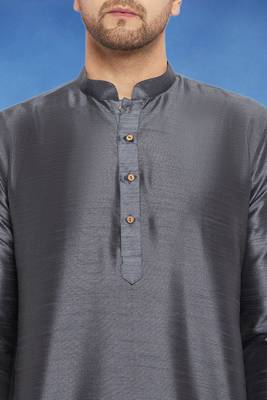 Plain art silk kurta grey with churidar traditional look 3