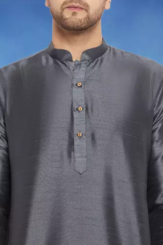 Plain art silk kurta grey with churidar traditional look