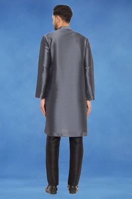 Plain art silk kurta grey with churidar traditional look 4