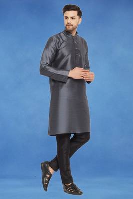 Plain art silk kurta grey with churidar traditional look 5