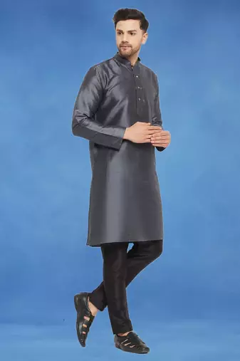 Plain art silk kurta grey with churidar traditional look