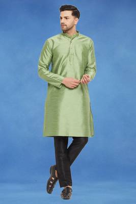 Plain art silk kurta green with churidar traditional look 1
