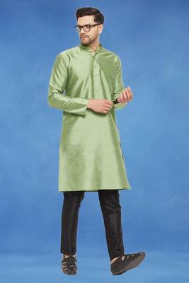 Plain art silk kurta green with churidar traditional look 2