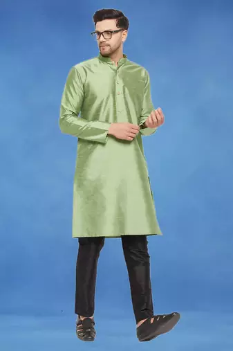 Plain art silk kurta green with churidar traditional look