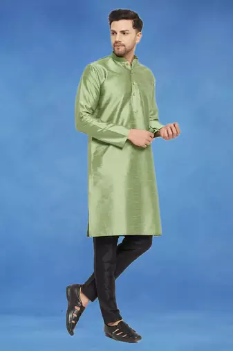 Plain art silk kurta green with churidar traditional look