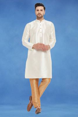Plain art silk kurta white with churidar traditional look 1