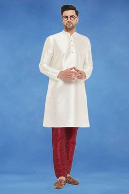 Plain art silk kurta white with churidar traditional look 1