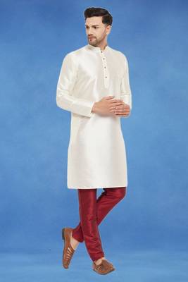 Plain art silk kurta white with churidar traditional look 2