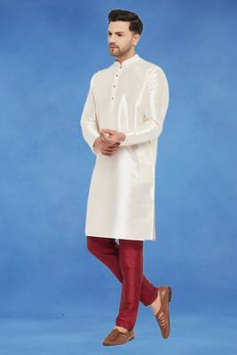 Plain art silk kurta white with churidar traditional look 5