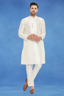 Plain art silk kurta white with churidar traditional look 1