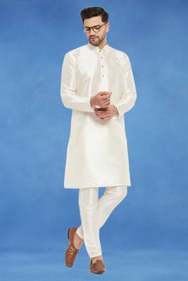 Plain art silk kurta white with churidar traditional look 2
