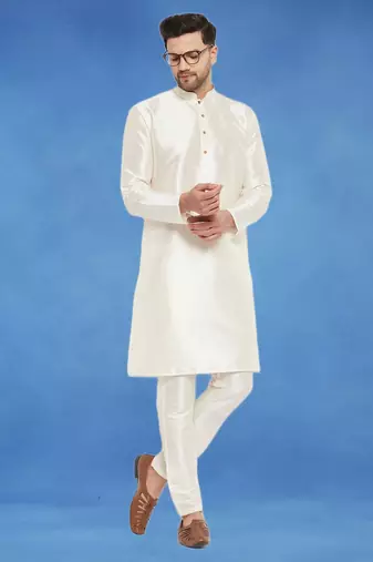 Plain art silk kurta white with churidar traditional look