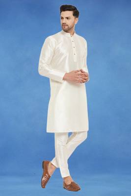 Plain art silk kurta white with churidar traditional look 5