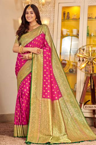 Sangam prints magenta banarasi silk woven work traditional tassels saree