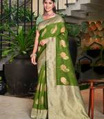 Sangam Prints Green Cotton Woven Work Traditional Tassels Saree