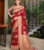 Sangam Prints Red Cotton Woven Work Traditional Tassels Saree
