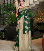 Sangam Prints Dark Green Cotton Woven Work Traditional Tassels Saree