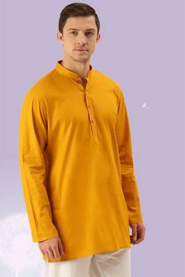 Yellow plain cotton short kurta with churidar traditional look 1