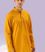 Yellow plain cotton short kurta with churidar traditional look