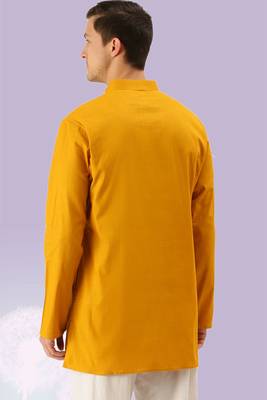 Yellow plain cotton short kurta with churidar traditional look 3