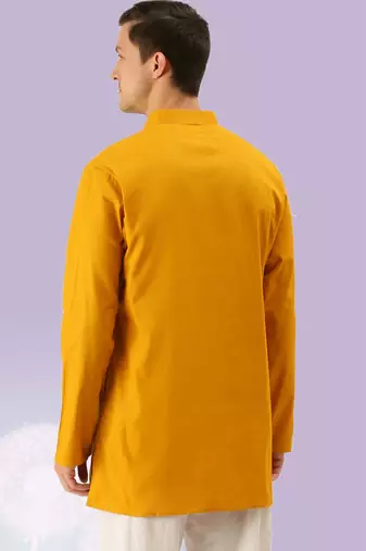 Yellow plain cotton short kurta with churidar traditional look