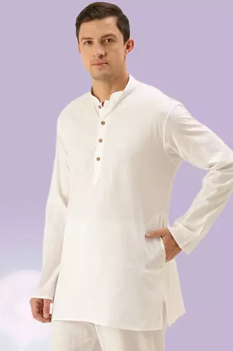 White plain cotton short kurta with churidar traditional look