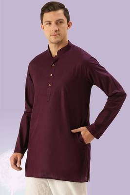 Brown plain cotton short kurta with churidar traditional look 2