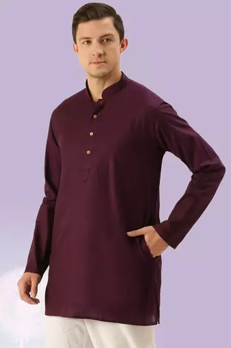 Brown plain cotton short kurta with churidar traditional look