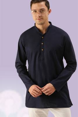 Blue plain cotton short kurta with churidar traditional look 1
