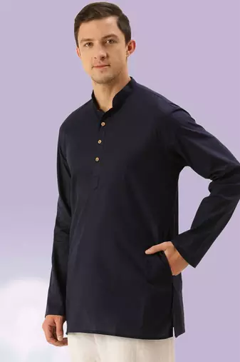 Blue plain cotton short kurta with churidar traditional look