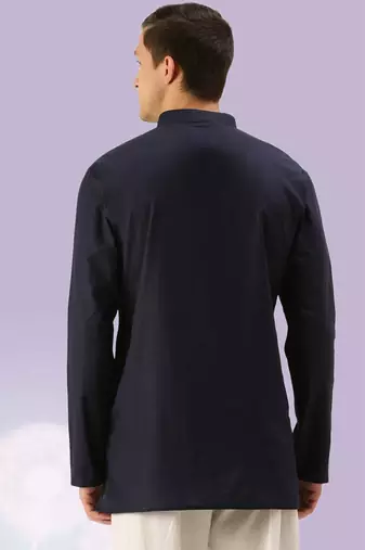 Blue plain cotton short kurta with churidar traditional look