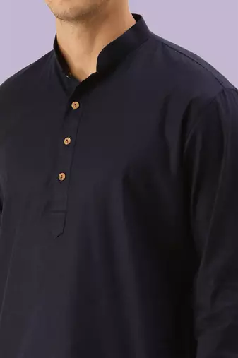 Blue plain cotton short kurta with churidar traditional look