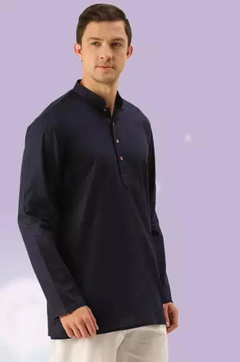 Blue plain cotton short kurta with churidar traditional look