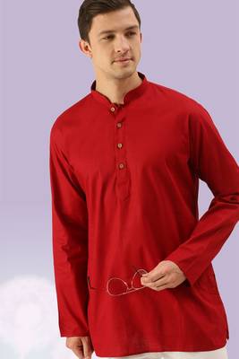 Red plain cotton short kurta traditional look 1